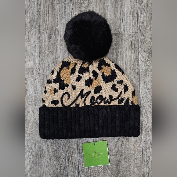 kate spade Accessories - Kate Spade Leopard Print Beanie with Black Pom *NWT*